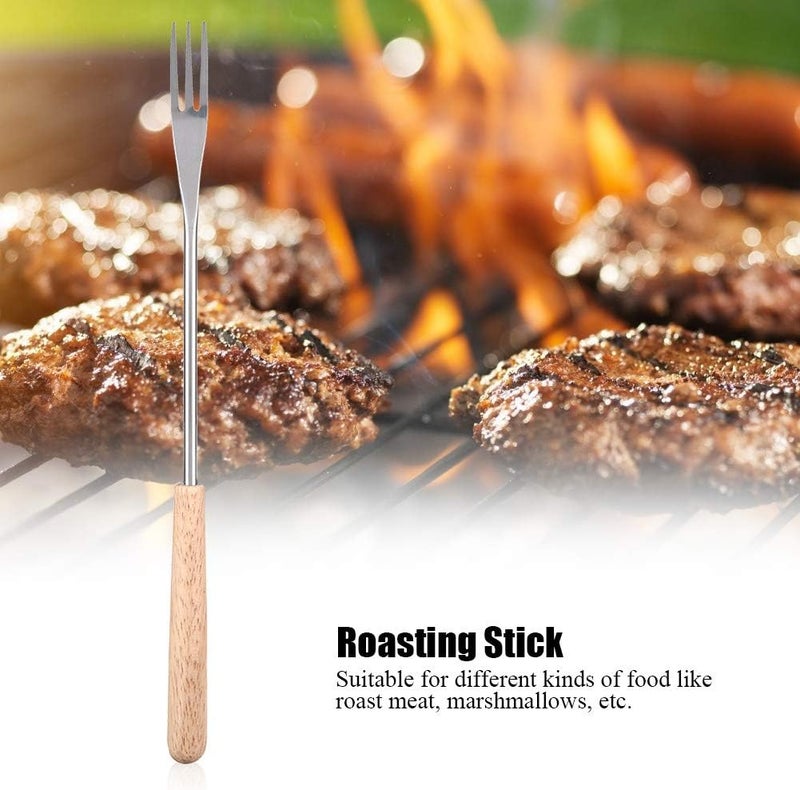 klarako 10" Pot Fork Cooking Fork Good Grips Barbecue Fork Meat Fork for Camping Picnic Fire Pit Chocolate Cheese Pasta Fork Wooden Handle Roasting Stick Skewer - Image 2