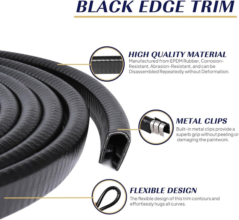 Car Elements Black Edge Trim 1/2" X 3/8" U-Channel Rubber Weatherstrip with Metal Fit Gap 3/64" to1/4 Car Door Edge Sealing Strip, PVC Weather Stripping Metal Edge Protector - 20Foot - Image 3