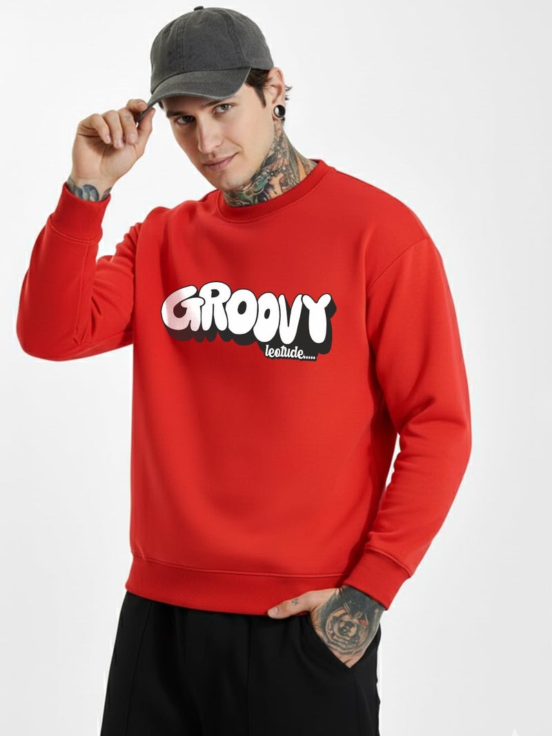 LEOTUDE Printed Red Full Sleeves Round Neck Regular Fit Men Fleece Casual Sweatshirt | Casual Winter Sweatshirts for Men |(W11_Brown_P_ZRed_L) - Image 2