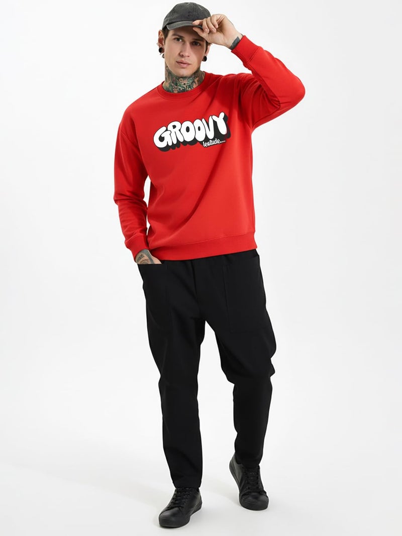 LEOTUDE Printed Red Full Sleeves Round Neck Regular Fit Men Fleece Casual Sweatshirt | Casual Winter Sweatshirts for Men |(W11_Brown_P_ZRed_L) - Image 5