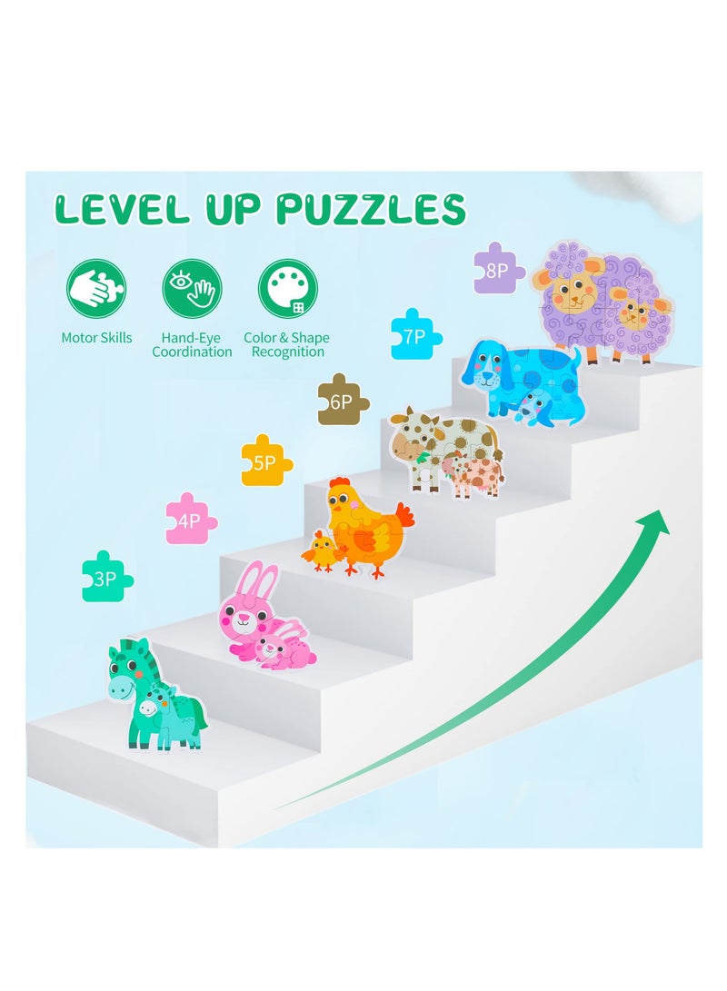 SYOSI 6 Packs Parent-Child Themed Wooden Jigsaw Puzzles for Toddlers Ages 1-3, Level-Up Puzzles for Beginner, Montessori Learning Toys Preschool Family Activity for Kids Ages 2-5  - Image 2