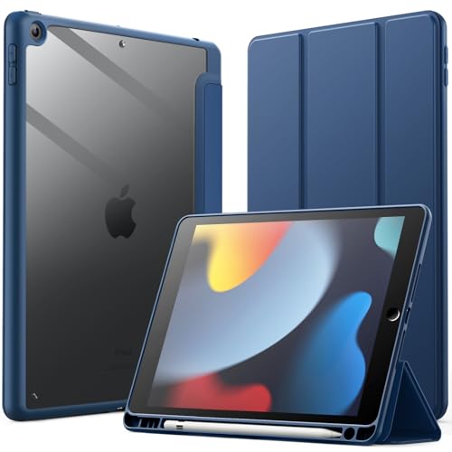 JETech Case for iPad 10.2-Inch (9th/8th/7th Generation, 2021/2020/2019) with Pencil Holder, Clear Transparent Back Shell Slim Stand Shockproof Tablet Cover, Auto Wake/Sleep (Navy) - Image 1