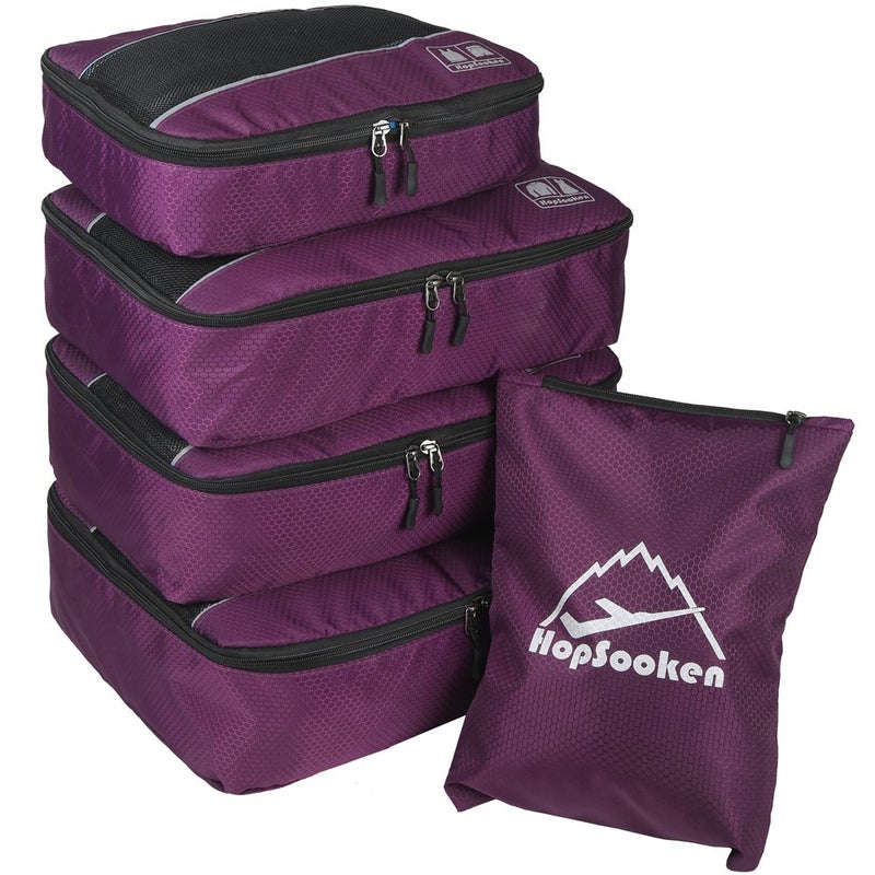Hopsooken 5 Set Packing Cubes for Travel Large Suitcase Luggage Organizer Bags Travel Accessories Vacation 4 Cubes 1 Laundry Pouch Bag(Purple) - Image 1