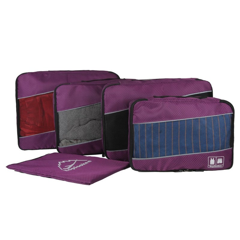 Hopsooken 5 Set Packing Cubes for Travel Large Suitcase Luggage Organizer Bags Travel Accessories Vacation 4 Cubes 1 Laundry Pouch Bag(Purple) - Image 2