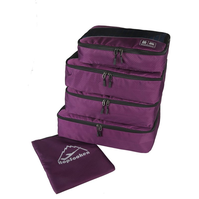 Hopsooken 5 Set Packing Cubes for Travel Large Suitcase Luggage Organizer Bags Travel Accessories Vacation 4 Cubes 1 Laundry Pouch Bag(Purple) - Image 3