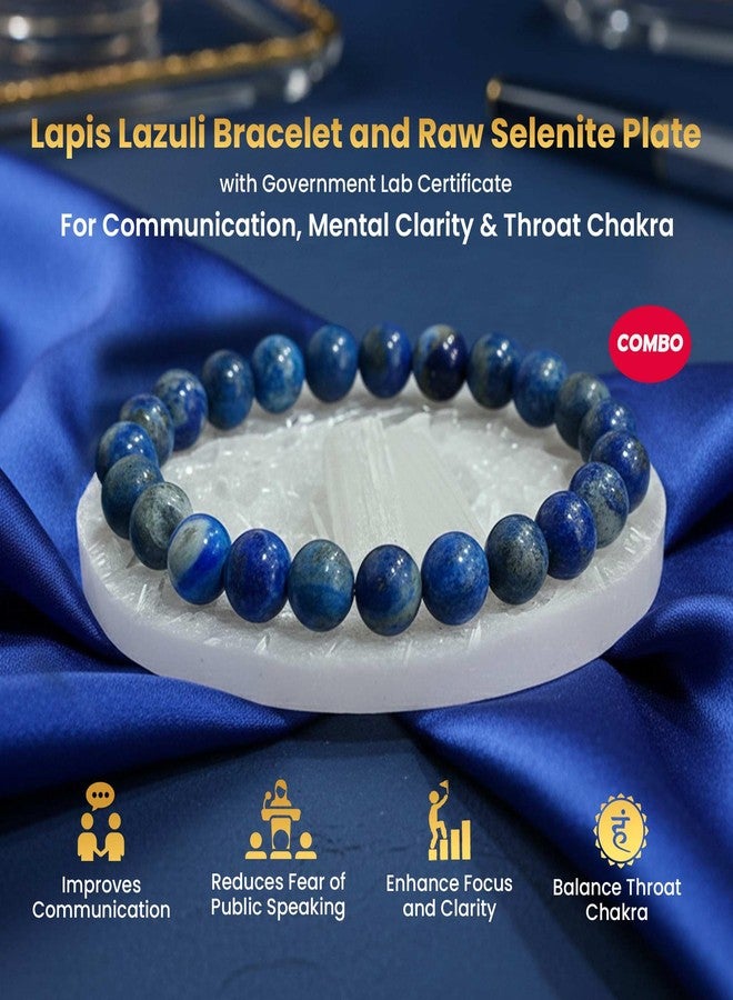 SOLAVA Lapis Lazuli Bracelet Original Certified with Selenite Plate | Natural Lapis Lazuli Crystal Stone Bracelet for Men & Women | 8mm Beads for Wisdom, Protection & Energy Cleansing - Image 3