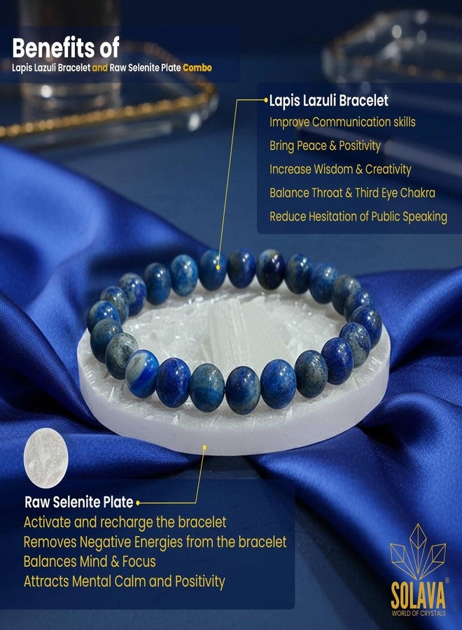 SOLAVA Lapis Lazuli Bracelet Original Certified with Selenite Plate | Natural Lapis Lazuli Crystal Stone Bracelet for Men & Women | 8mm Beads for Wisdom, Protection & Energy Cleansing - Image 4
