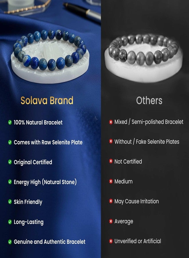 SOLAVA Lapis Lazuli Bracelet Original Certified with Selenite Plate | Natural Lapis Lazuli Crystal Stone Bracelet for Men & Women | 8mm Beads for Wisdom, Protection & Energy Cleansing - Image 5