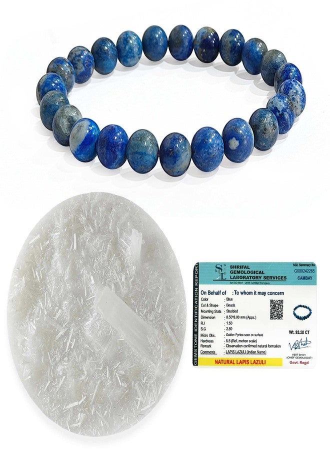 SOLAVA Lapis Lazuli Bracelet Original Certified with Selenite Plate | Natural Lapis Lazuli Crystal Stone Bracelet for Men & Women | 8mm Beads for Wisdom, Protection & Energy Cleansing - Image 1