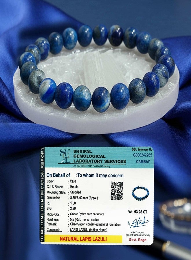 SOLAVA Lapis Lazuli Bracelet Original Certified with Selenite Plate | Natural Lapis Lazuli Crystal Stone Bracelet for Men & Women | 8mm Beads for Wisdom, Protection & Energy Cleansing - Image 2