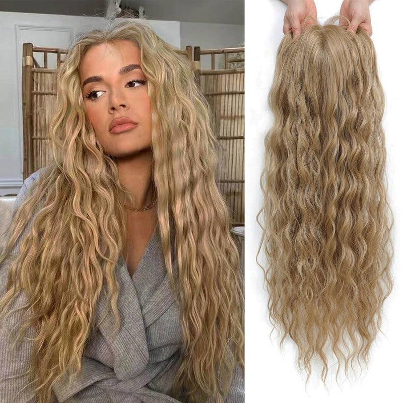 Molefi Hair Toppers for Women 26inch Curly Hair Topper with Bangs for Cosplay Synthetic Wiglets Hairpieces for Thinning Hair Blonde - Image 1