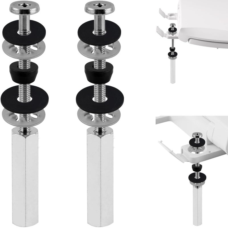 iFealClear 2 Pcs Metal Universal Toilet Seat Bolts 3 Inch Stainless Steel Toilet Seat Screws Compatible with KohlerAmerican StandardTOTOGlacier Bay Long Downlock Nuts AntiSlip Gaskets Chrome