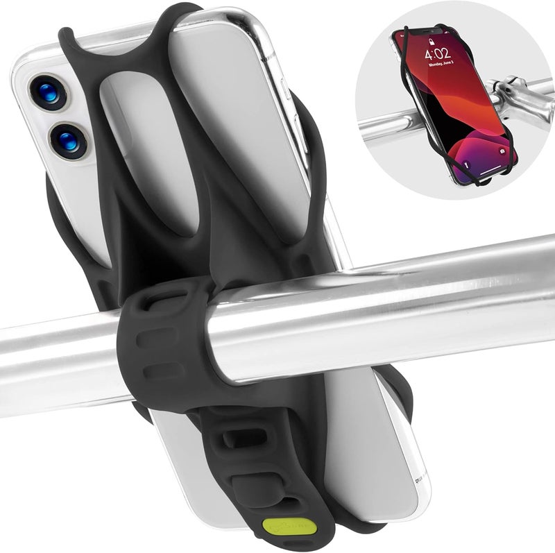 BONE COLLECTION Bone Bike Tie 3, Bike Cell Phone Mount for Handlebar, Scratch-Free Silicone Holder with Anti-Slip Design, Universal Cycling Phone Holder Compatible with Most Smartphones (Black - Handlebar) - Image 1