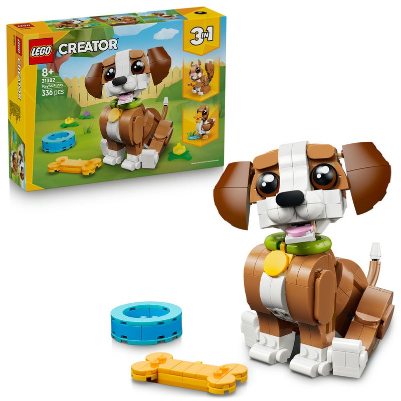 LEGO Creator 3in1 Cute Animals: Playful Puppy Dog Toy 31382 (Age 8+, 336 Pieces) - Image 1