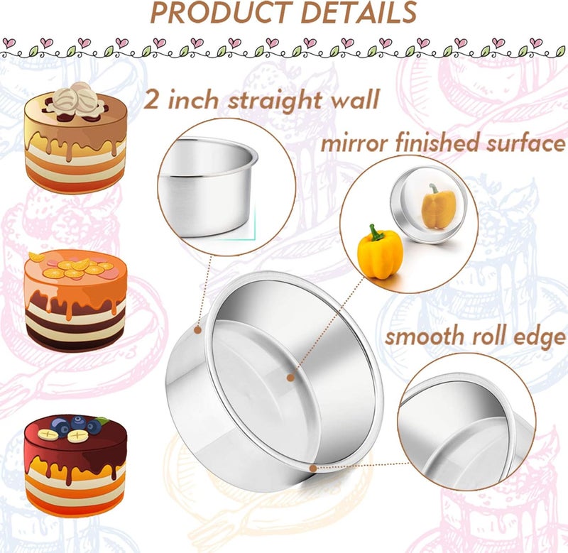 TeamFar 4 Inch Cake Pan, Mini Cake Pan Small Round Baking Tins Set Stainless Steel, For Baking Steaming Serving, Healthy & Sturdy, Easy Clean & Dishwasher Safe - Set of 3 - Image 2