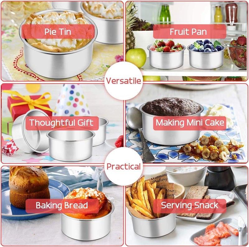 TeamFar 4 Inch Cake Pan, Mini Cake Pan Small Round Baking Tins Set Stainless Steel, For Baking Steaming Serving, Healthy & Sturdy, Easy Clean & Dishwasher Safe - Set of 3 - Image 4