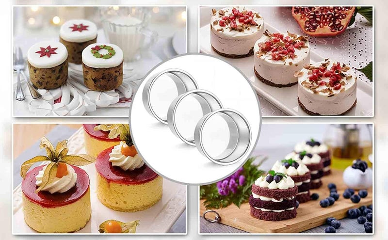 TeamFar 4 Inch Cake Pan, Mini Cake Pan Small Round Baking Tins Set Stainless Steel, For Baking Steaming Serving, Healthy & Sturdy, Easy Clean & Dishwasher Safe - Set of 3 - Image 5