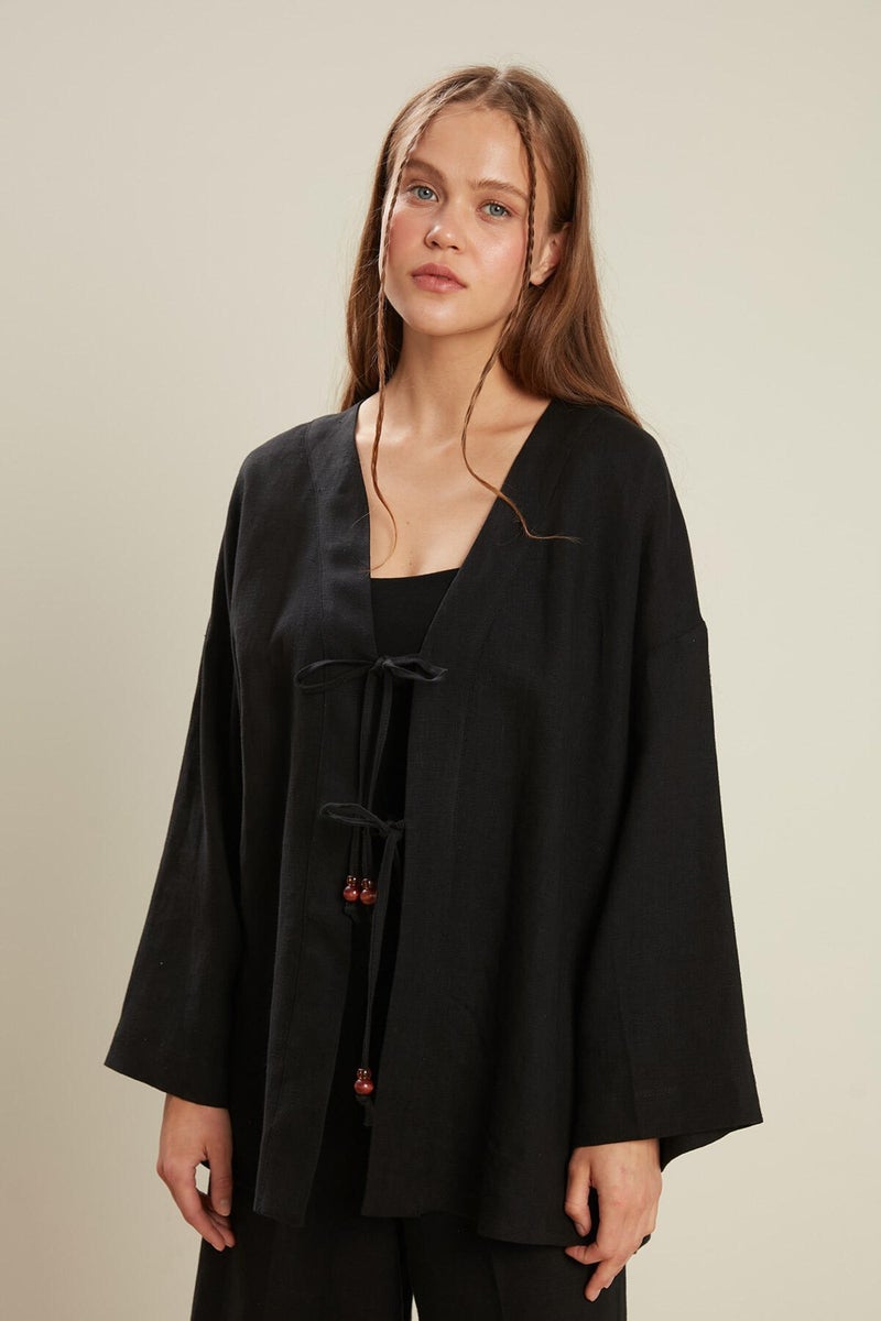 Manuka Linen Kimono Black - Image 2