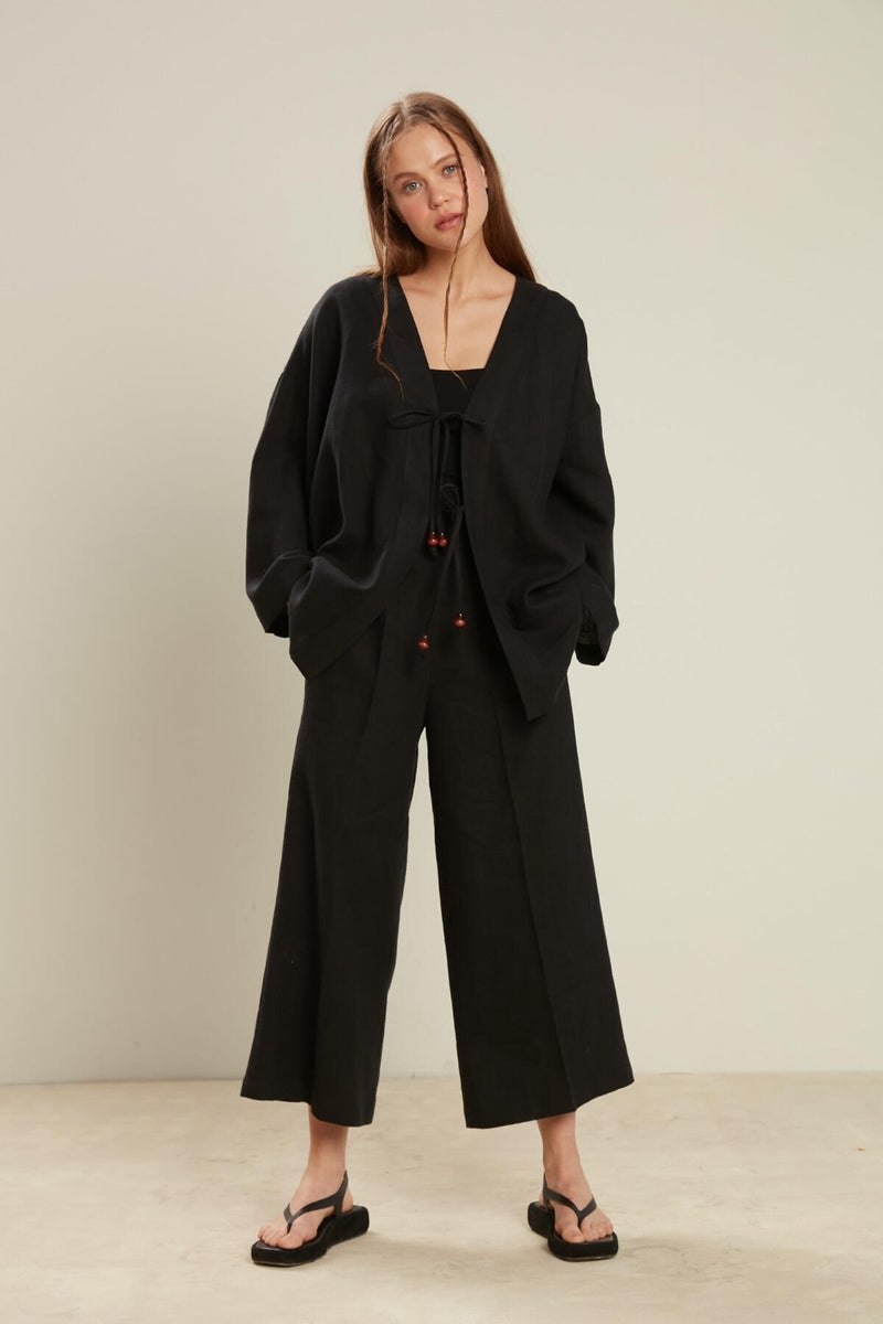 Manuka Linen Kimono Black - Image 5