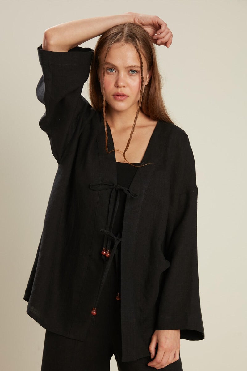 Manuka Linen Kimono Black - Image 1