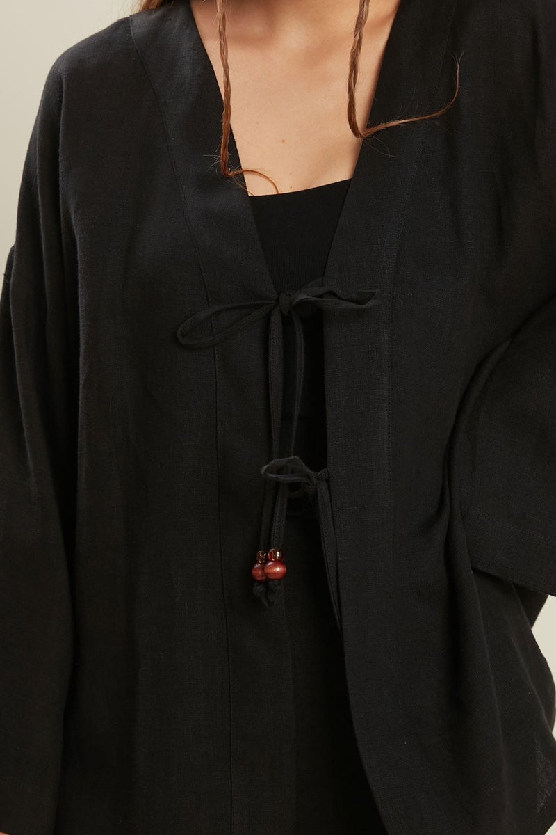 Manuka Linen Kimono Black - Image 4