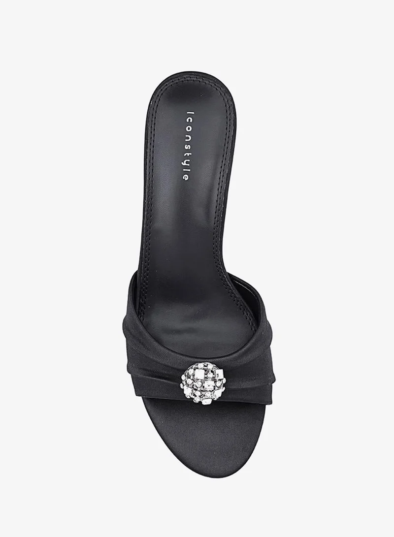 Iconstyle Black Embellished Strappy Heeled Mules for Women | Best Price UAE