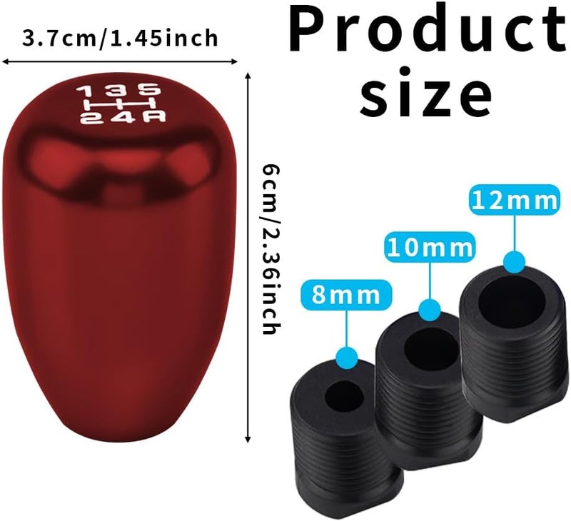 CHRYMUM Car Gear Shift Knobs, Manual Gear Shift Knobs Replacement, Universal Car Accessories Interior Stick Shift Knob, Manual 5 Speed Universal Gear Stick Shift Knob for Car Truck SUV (Red) - Image 2