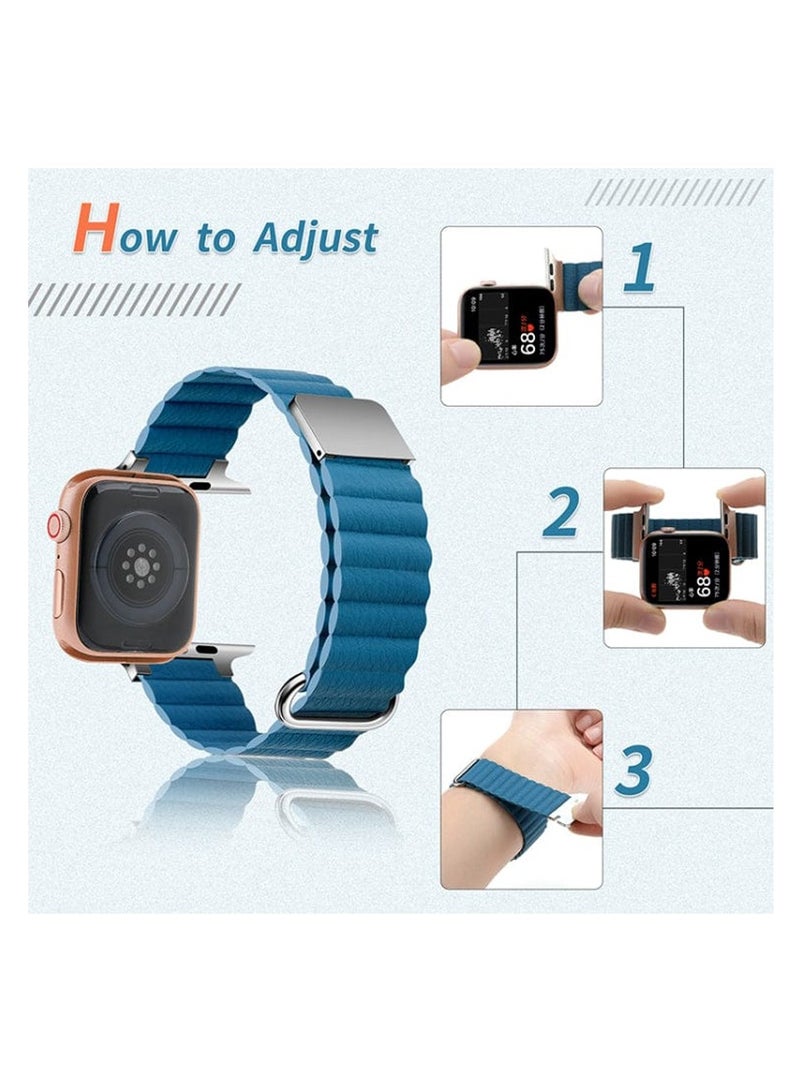 MOCOM Magnetic Leather Loop Strap Watch Band for Apple Watch Ultra 49mm Series 8 45mm 44mm 42mm Leather Magnet Ultra Band Strap – Orange  - Image 2