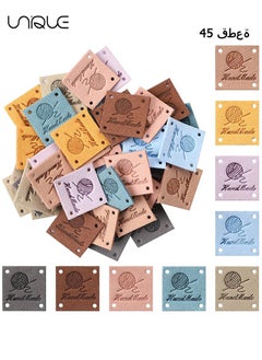 Unique 45 Pcs PU Leather Handmade Label, Colorful Handmade Tags for Crochet Items Handmade Clothing Labels Embellishments Knit Embossed Tag with Holes for DIY Crafts Sewing Jeans Bag Shoes Hat (9 Color)  - Image 1