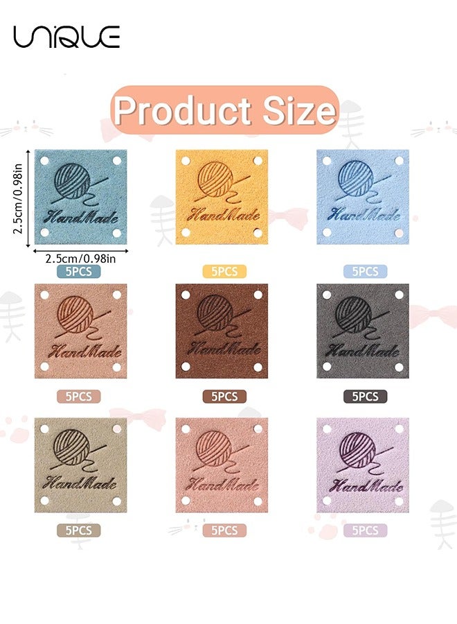 Unique 45 Pcs PU Leather Handmade Label, Colorful Handmade Tags for Crochet Items Handmade Clothing Labels Embellishments Knit Embossed Tag with Holes for DIY Crafts Sewing Jeans Bag Shoes Hat (9 Color) - Image 2