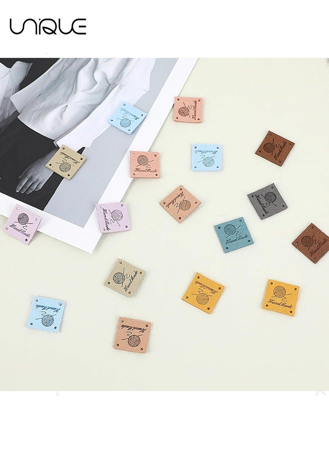 Unique 45 Pcs PU Leather Handmade Label, Colorful Handmade Tags for Crochet Items Handmade Clothing Labels Embellishments Knit Embossed Tag with Holes for DIY Crafts Sewing Jeans Bag Shoes Hat (9 Color) - Image 3