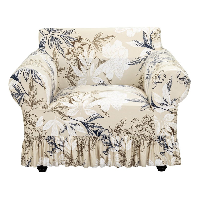 FUANGUI Armchair Slipcover Armchair Cover 1 Piece, Stretch Sofa Couch Cover with Skirt, Couch Slip Covers Pet Friendly, Washable Couch Covers for Sofa, Printed Furniture Protector (1-Seater, 31"-47") - Image 1