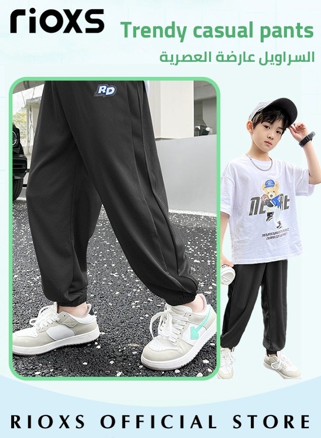 RIOXS Kids Boys Summer Mosquito Repellent Pants Childrens Fashion Casual Sporty Pants Boys Loose Ice Silk Breathable Quick Drying Pants  - Image 2