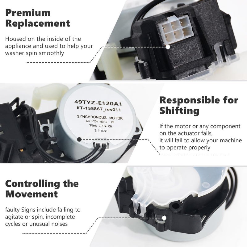W10913953، W11481722، 49tyz-e120a1: مشغل تحويل الغسالة (Washer Shifter Actuator) متوافق مع غسالات Whirlpool، Kenmore، وMaytag، ويمكن استخدامه لاستبدال الأجزاء W10815026، W10597177، وW10913953VP. - Image 4