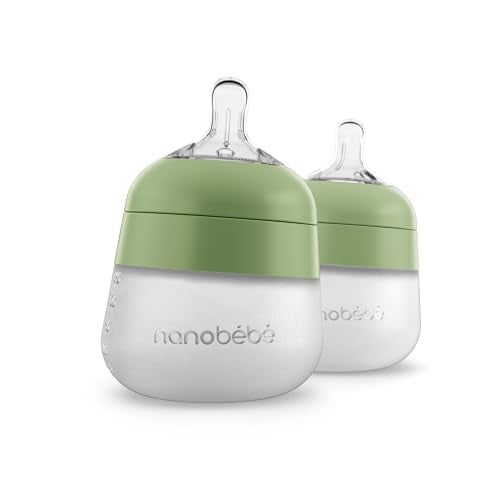 NANOBÉBÉ Nanobebe Flexy Silicone Baby Bottle, Anti-Colic, Natural Feel, Non-Collapsing Nipple, Non-Tip Stable Base, Easy to Clean 2-Pack, Sage, 5 oz - Image 1