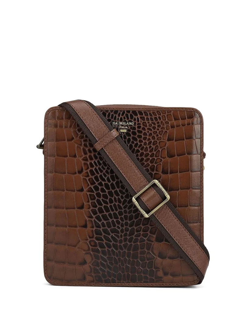 دا ميلانو حقيبة داسينو جلد طبيعي بني بحمالة كتف