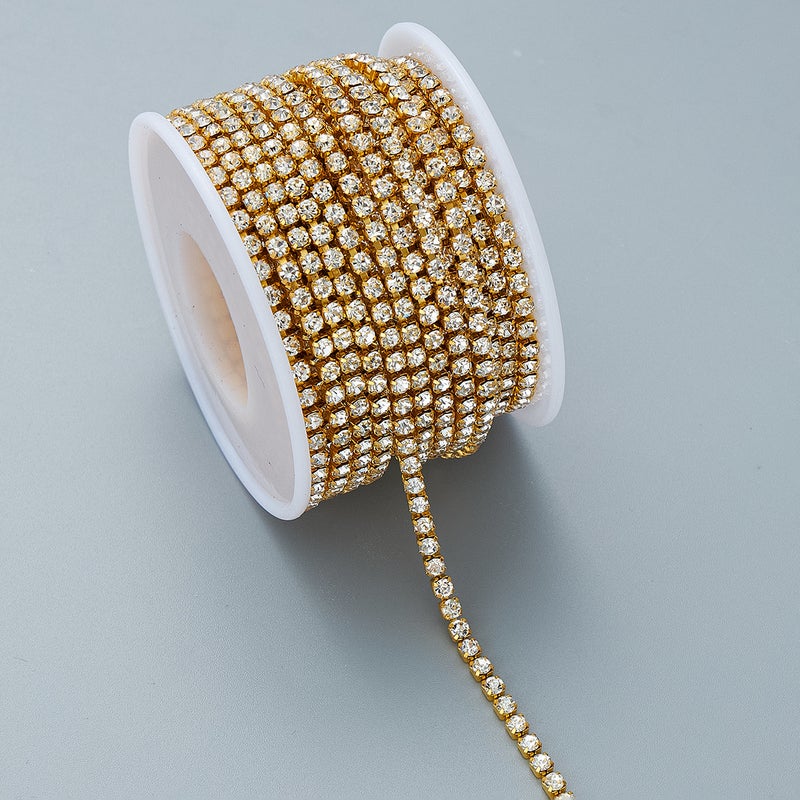Cross-border hot-selling intensive rhinestone claw chain inlaid crystal drill chain diy material stick drill accessories factory wholesale gold bottom white diamond 