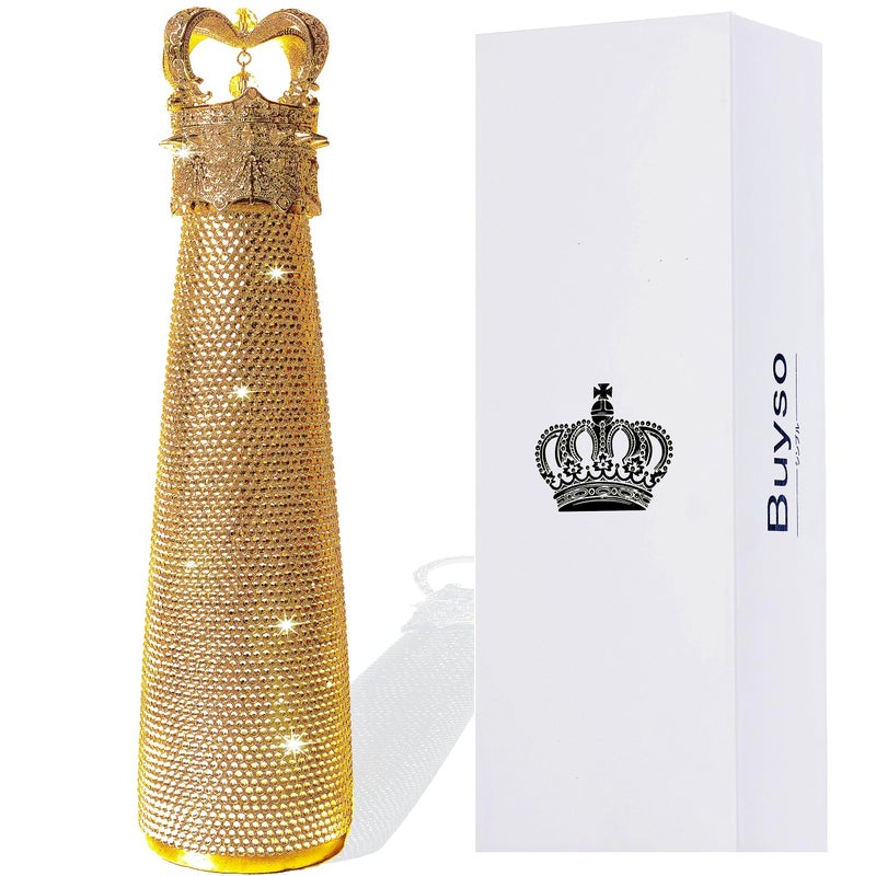Buyso Gold Bling Water Bottle Rhinestone Gold Rhinestone Diamond Water Bottle Reusable Insulated Stainless Steel Bling Premium Aesthetic Gift - Image 1