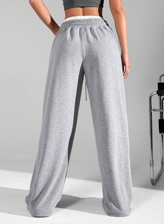 Take Two Solid Elastic Drawstring Waist Wide Leg Joggers - Image 2
