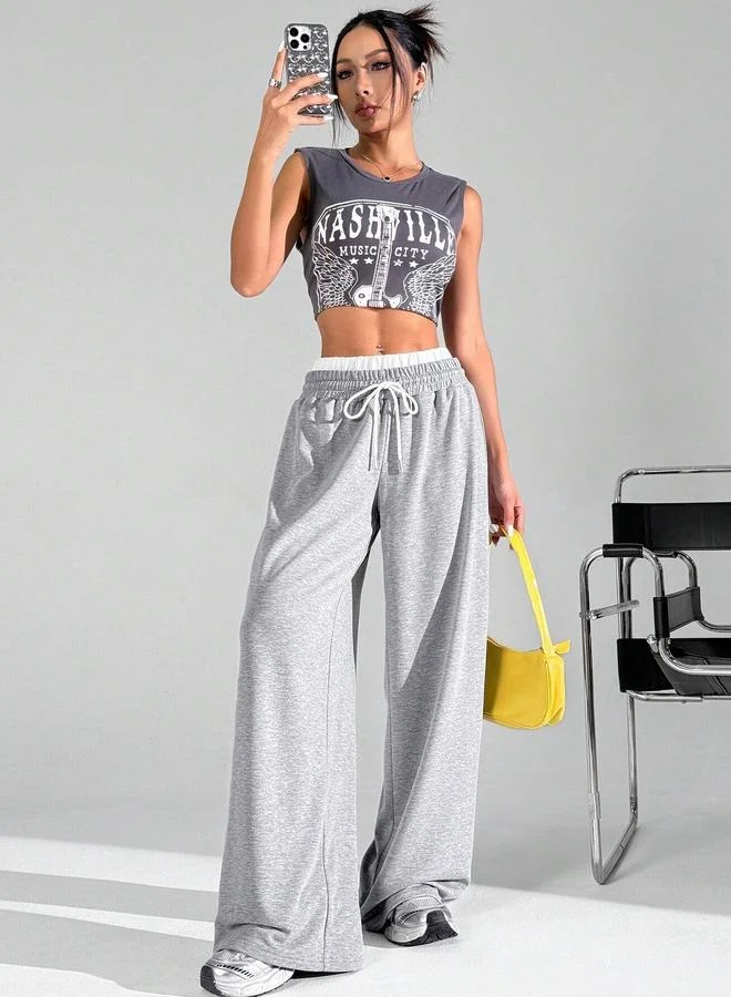 Take Two Take Two Solid Elastic Drawstring Waist Wide Leg Joggers