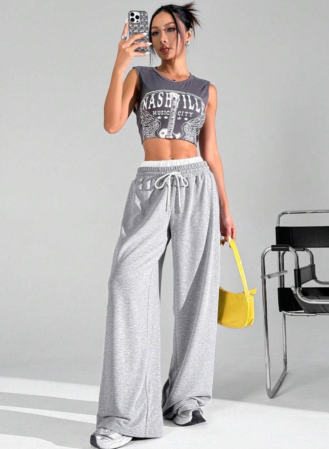 Take Two Solid Elastic Drawstring Waist Wide Leg Joggers - Image 4