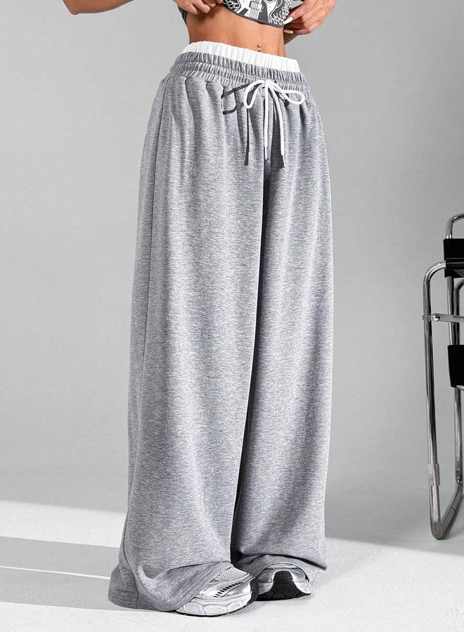 Take Two Solid Elastic Drawstring Waist Wide Leg Joggers - Image 3