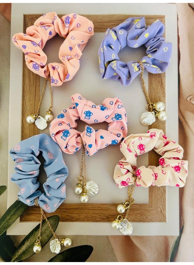 Radhya Accessories Hair Scrunchies for Women with Tassels Soft Cotton Printed Scrunchies for Girls Hairties Removable Tassles (Pack of 2) Gift for Girls - Image 1