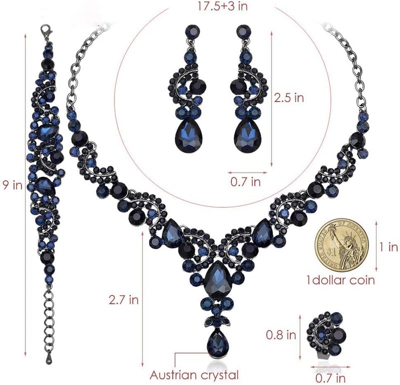 CSY Elegant Crystal Necklace Earrings Bracelet Ring Bridal Wedding Party Costume Jewelry Sets for Brides Women - Image 2