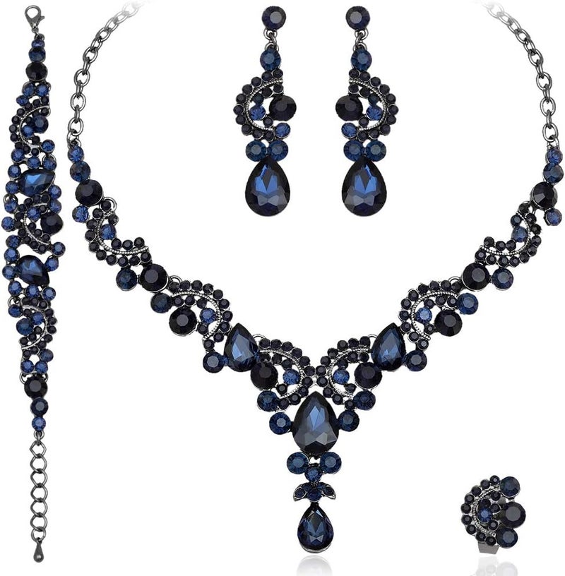 CSY Elegant Crystal Necklace Earrings Bracelet Ring Bridal Wedding Party Costume Jewelry Sets for Brides Women - Image 1