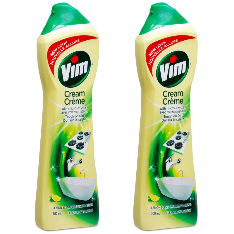 Vim (Cif) Cream Multi Purpose Cleaner with Micro Crystals, Lemon Scent - 16.9 Fl Oz / 500 mL x 2 Pack - Image 1