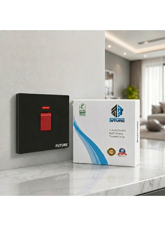 فيوتشر مفتاح ومقبس 20 أمبير ثنائي القطب (DP) لسخان المياه | مفتاح عزل أسود ثنائي القطب مع مؤشر نيون | مفتاح طاقة جداري 220 فولت - Image 2