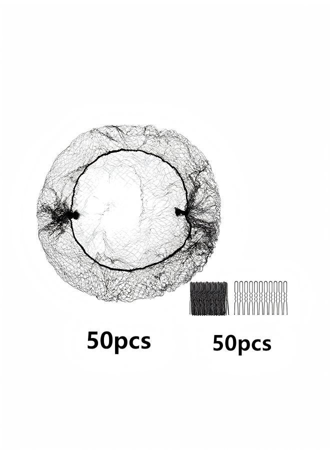 Set of 50 hair nets and 50 U shaped pins Invisible Elastic Hair Nets And Clips For Making Ballerina Hair Buns - Image 2