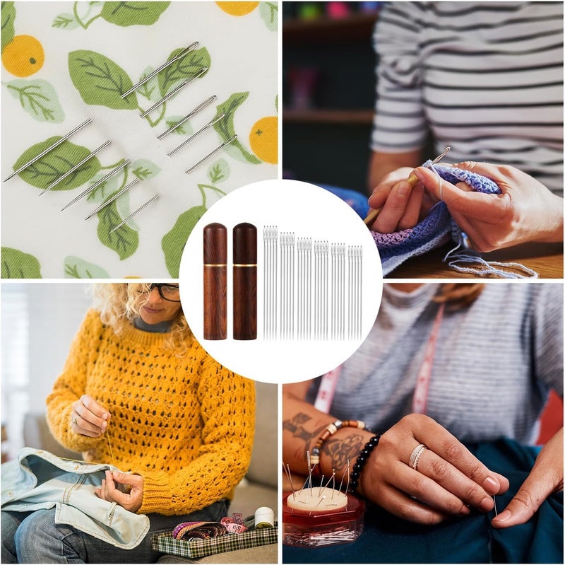 Mf ® 30pcs Quilting Needle Self-Threading Quilting Needle with Wooden Needle Case Long Quilting Needle of Various Sizes Easy Self-Threading Quilting Needle for Quilting, Embroidery, Hand Sewing. - Image 5