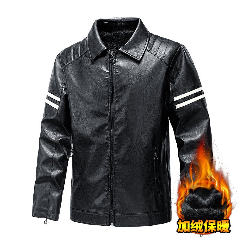 American Retro Leather Men'S New Leather Jacket Casual Loose Solid Color Coat Bike Suit - Image 3